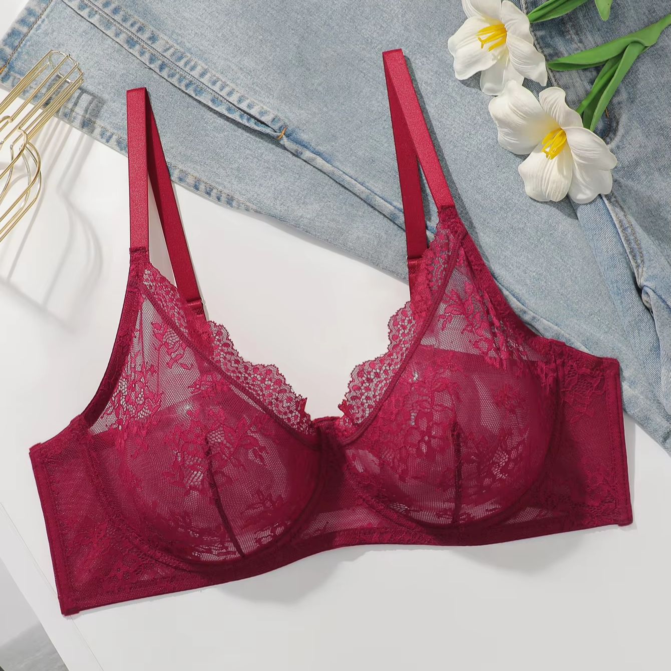 Dames grote maten rode kanten  - Sheer Bra Lace recensie en prijs